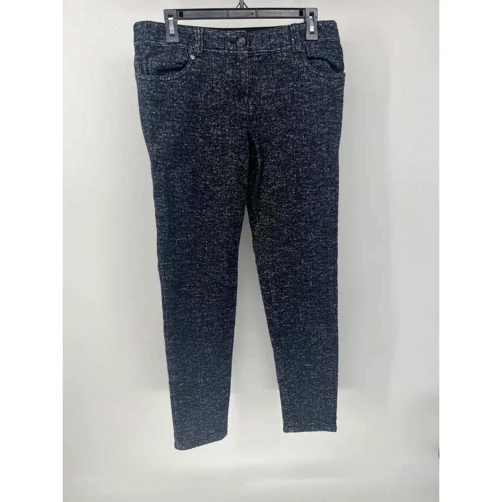 Tory Burch Wool Blend Tweed Slim Straight Leg Pants Black White‎ Size M